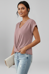 Blouse with V Neckline and Short Sleeves