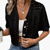Cardigan with Hollow Knit and Short Sleeves