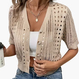 Cardigan with Hollow Knit and Short Sleeves
