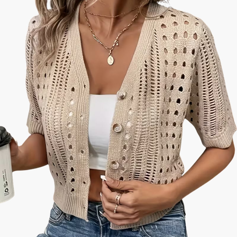 Cardigan with Hollow Knit and Short Sleeves