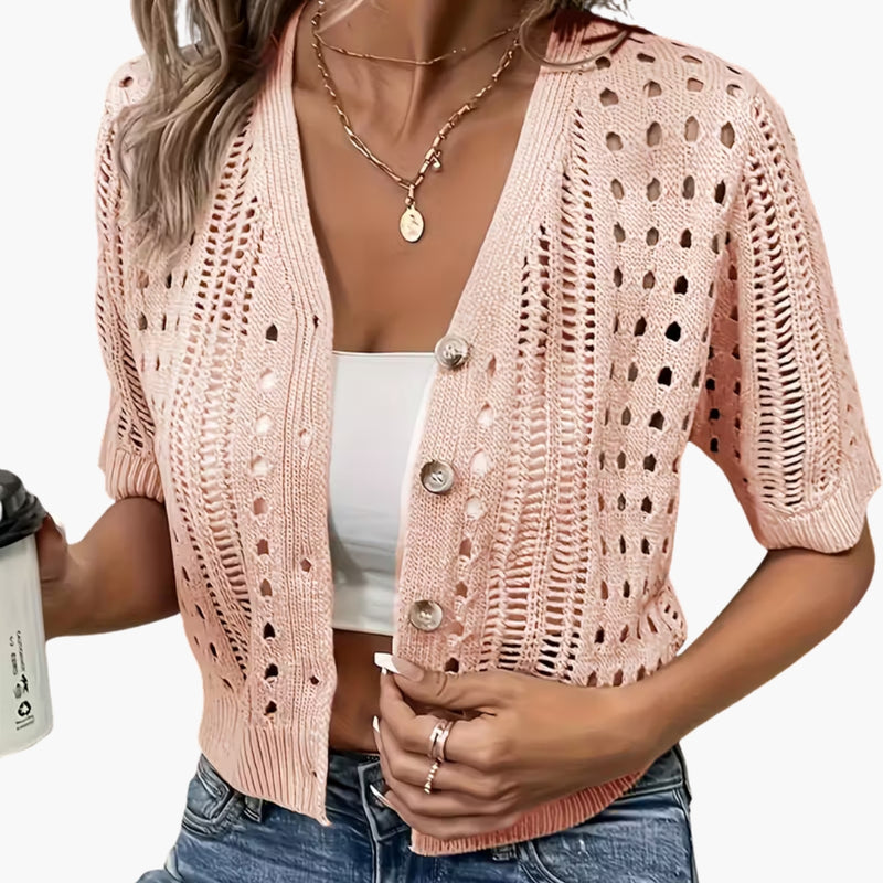 Cardigan with Hollow Knit and Short Sleeves