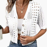 Cardigan with Hollow Knit and Short Sleeves