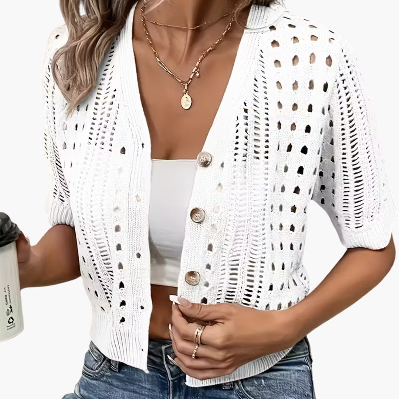 Cardigan with Hollow Knit and Short Sleeves