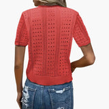 Cardigan with Hollow Knit and Short Sleeves