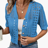 Cardigan with Hollow Knit and Short Sleeves