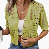 Cardigan with Hollow Knit and Short Sleeves