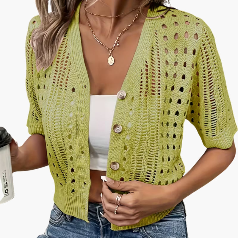 Cardigan with Hollow Knit and Short Sleeves