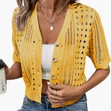 Cardigan with Hollow Knit and Short Sleeves