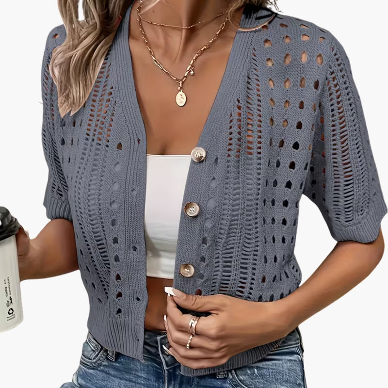 Cardigan with Hollow Knit and Short Sleeves