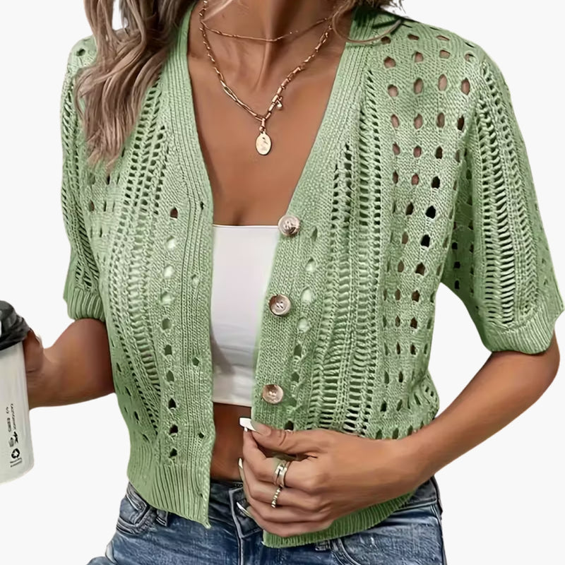 Cardigan with Hollow Knit and Short Sleeves
