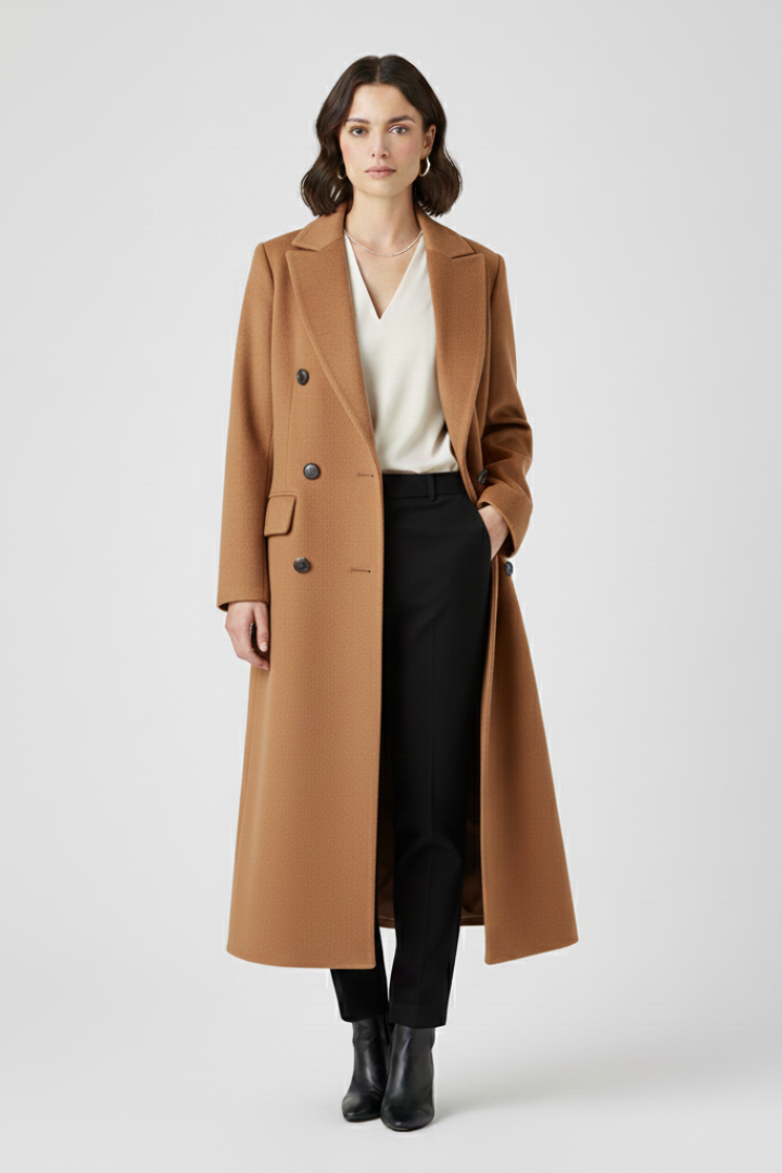 Coat with Lapel Collar and Button Fastening