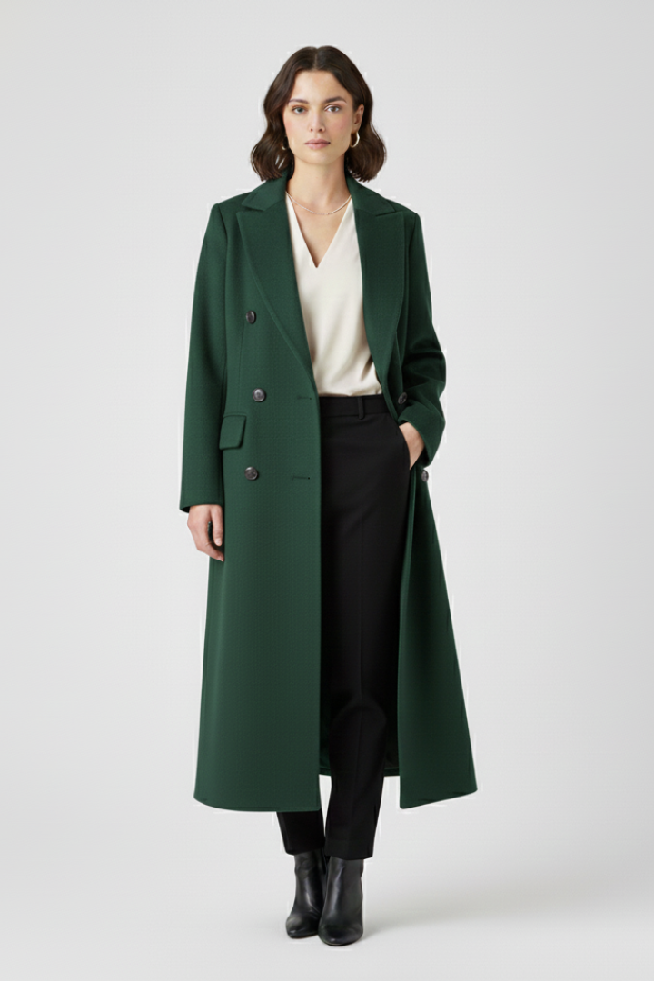 Coat with Lapel Collar and Button Fastening