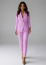 Double-Breasted Blazer Set with Buttons for Office Wear