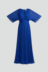 Women’s Dress with V-Neckline and Pleated Maxi Skirt