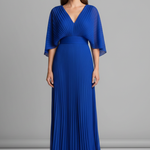 Women’s Dress with V-Neckline and Pleated Maxi Skirt