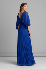 Dress with V-Neckline and Pleated Maxi Skirt