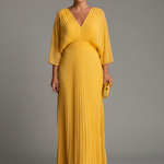 Women’s Dress with V-Neckline and Pleated Maxi Skirt