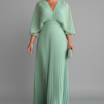 Women’s Dress with V-Neckline and Pleated Maxi Skirt