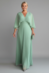 Women’s Dress with V-Neckline and Pleated Maxi Skirt