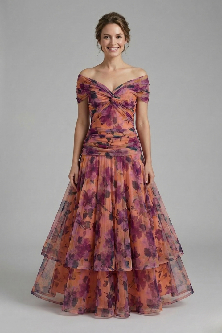 Dress with V-Neck and Draped Bodice