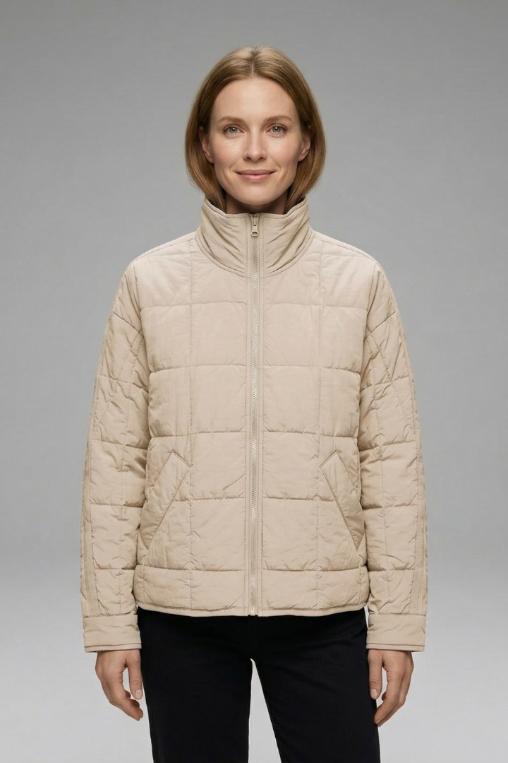 Puffer Jacket with Zip and Quilted Surface