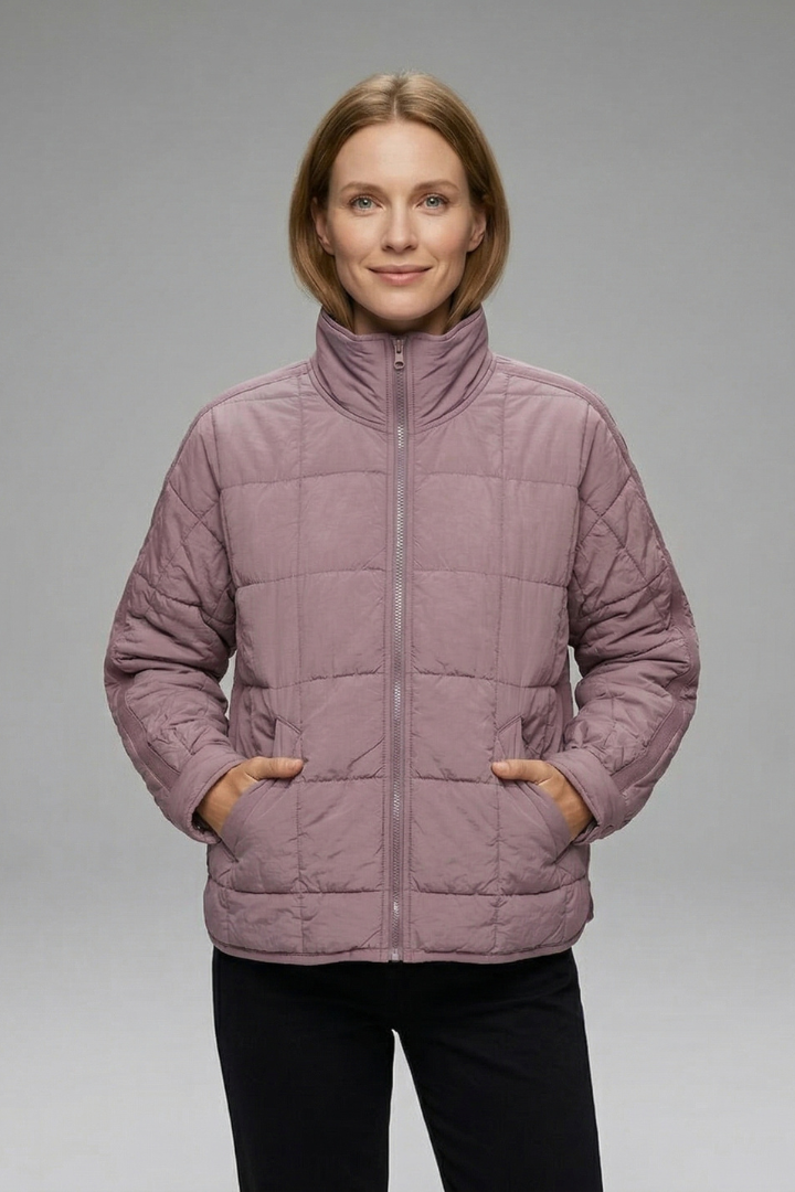 Puffer Jacket with Zip and Quilted Surface