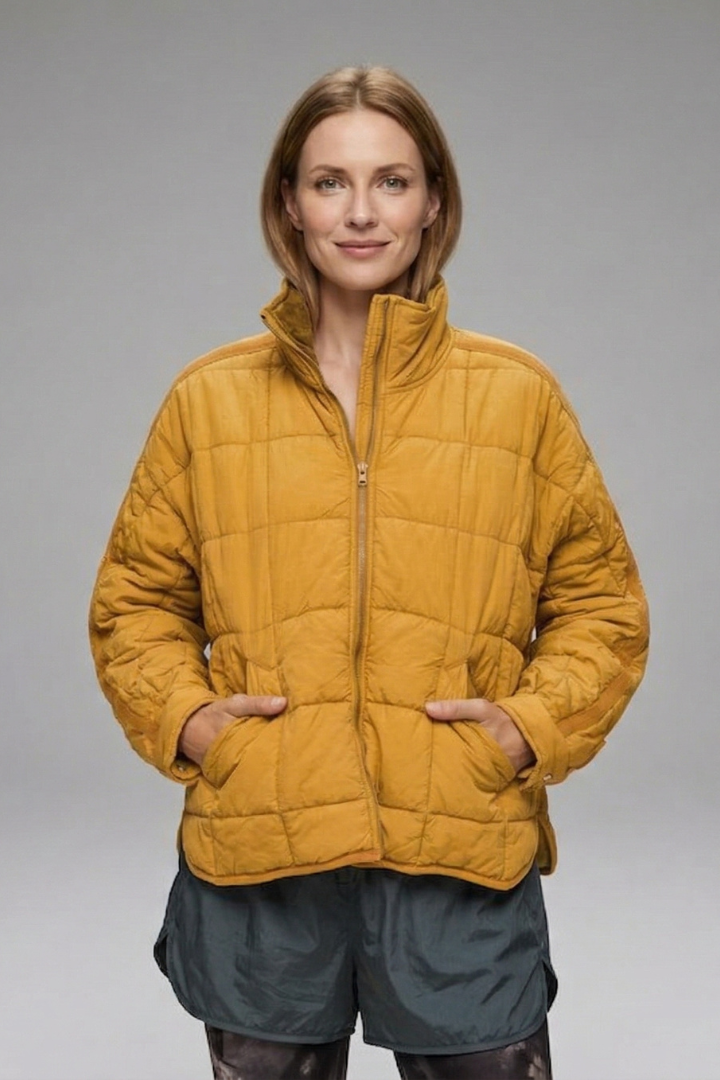 Puffer Jacket with Zip and Quilted Surface