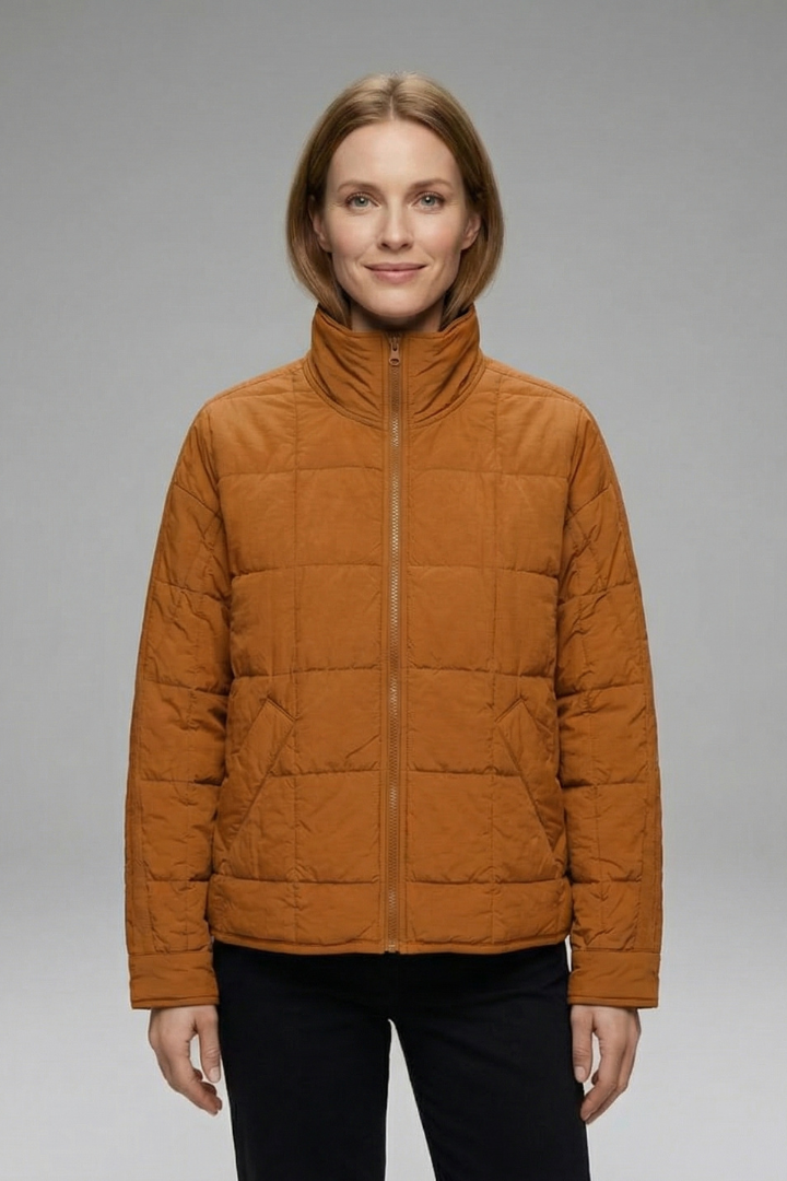 Puffer Jacket with Zip and Quilted Surface