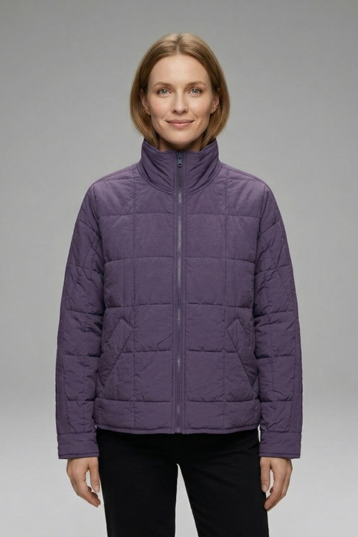 Puffer Jacket with Zip and Quilted Surface