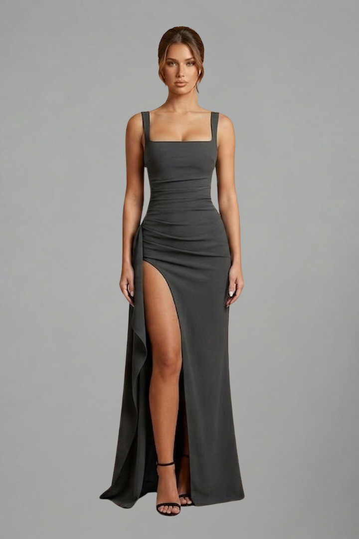 Maxi Dress with Open Back and Slip Design