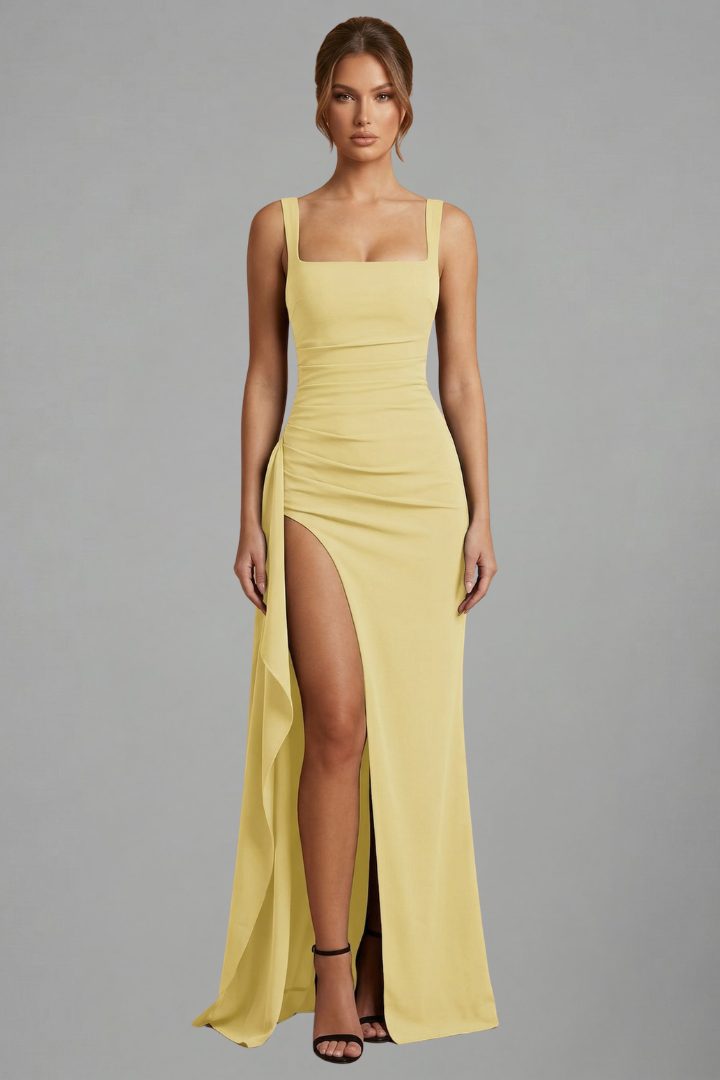 Maxi Dress with Open Back and Slip Design