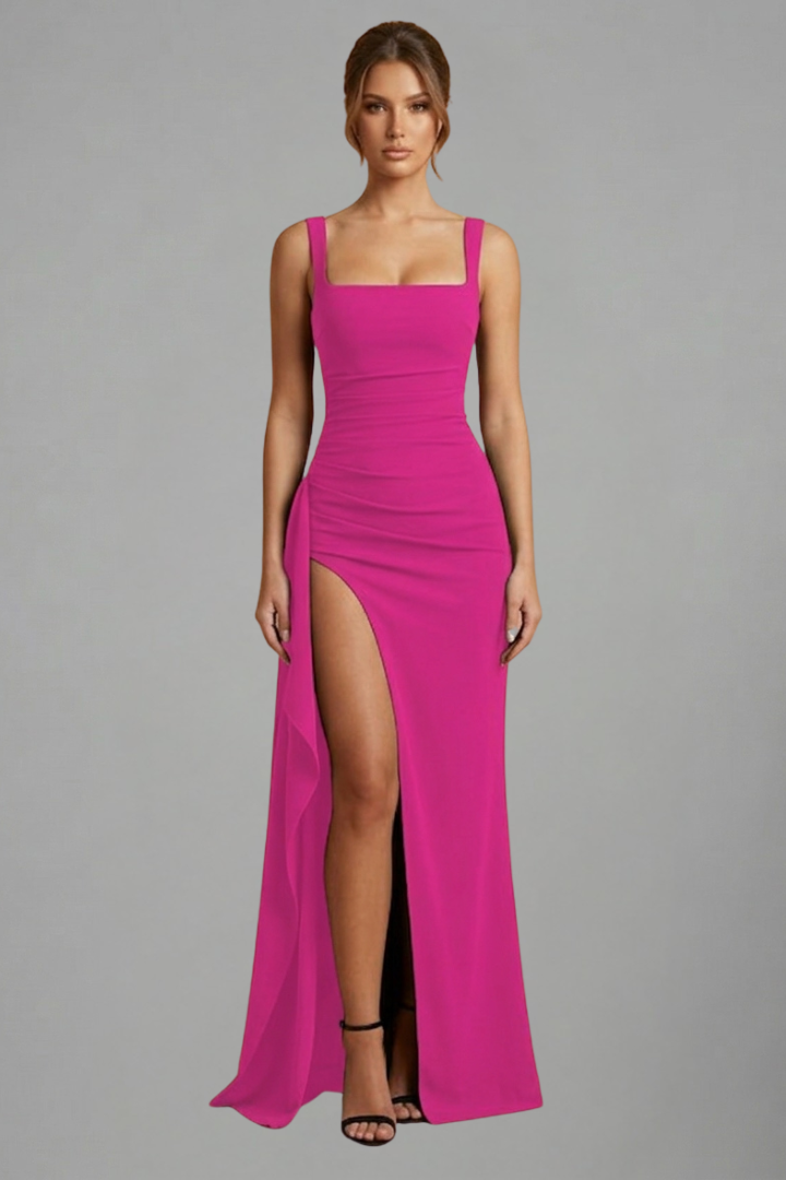 Maxi Dress with Open Back and Slip Design