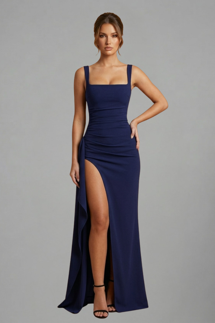 Maxi Dress with Open Back and Slip Design
