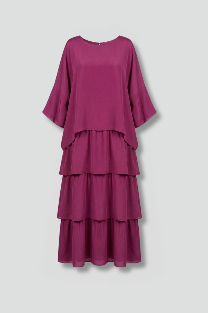Women’s Maxi Dress with Round Neck and Layered Skirt