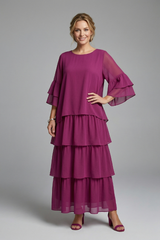 Women’s Maxi Dress with Round Neck and Layered Skirt