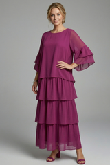 Women’s Maxi Dress with Round Neck and Layered Skirt