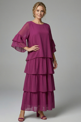 Women’s Maxi Dress with Round Neck and Layered Skirt