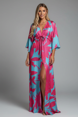 Women’s Maxi Dress with V Neckline and Tie Waist