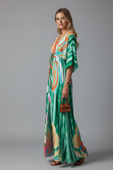 Maxi Dress with V Neckline and Tie Waist