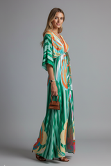 Maxi Dress with V Neckline and Tie Waist