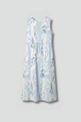 Women’s Midi Dress with Round Neck and Leaf Pattern