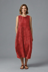 Midi Dress with Round Neck and Sleeveless Design