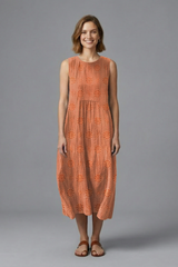 Midi Dress with Round Neck and Sleeveless Design
