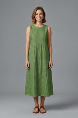 Women’s Midi Dress with Round Neck and Sleeveless Design
