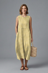 Midi Dress with Round Neck and Sleeveless Design
