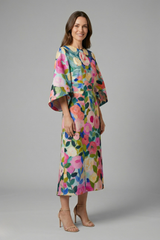Women’s Midi Dress with Round Neck and Wide Sleeves