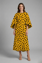 Midi Dress with Round Neck and Wide Sleeves