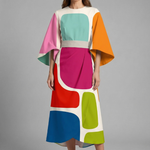 Women’s Midi Dress with Round Neck and Wide Sleeves