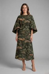 Midi Dress with Round Neck and Wide Sleeves