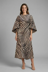 Midi Dress with Round Neck and Wide Sleeves